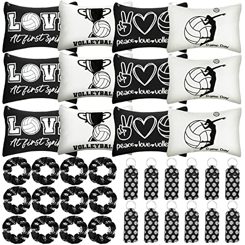 Kajaia 36 Pcs Volleyball Gifts for Teen Girls Makeup Bags Cosmetic Bags Sport Hair Scrunchies Lipstick Holder Keychains for Party Favors Team Gifts