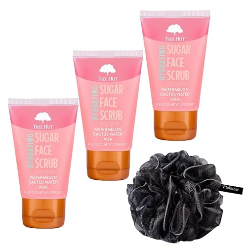 Watermelon & Cactus Hydrating Face Scrub ? 1.5 fl oz, Deep Pore Cleanser with AHA, Exfoliates Skin & Impurities, Vegan & Free of Parabens & Sulfates, VitaBoost¢â Loofah (Pack of 3, Watermelon & Cactus)