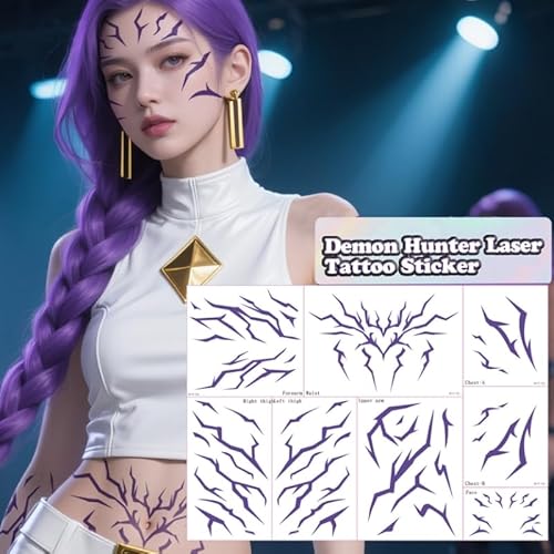 Anime Purple Temporary Tattoos for Dance, Cosplay, Halloween Accessories Temporary Tattoos Cosplay Tattoos Stickers Prop Demonn Cosplay Accessories (A)