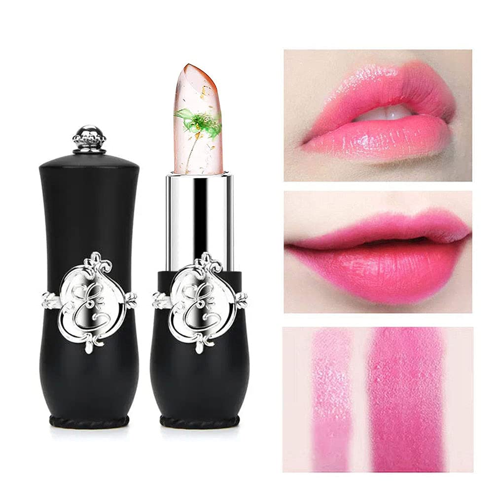 firstfly Pack of 6 Crystal Flower Jelly Lipstick, Long Lasting Nutritious Lip Balm Lips Moisturizer Magic Temperature Color Change Lip Gloss (Pink)