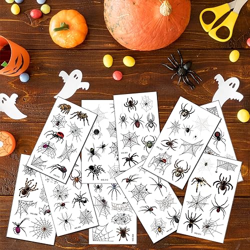 10 Sheets Halloween Spider Web Temporary Tattoos for Adults, Realistic Spider Fake Tattoo Stickers Halloween Cosplay Party Favors, Halloween Gifts Goodie Bag Fillers
