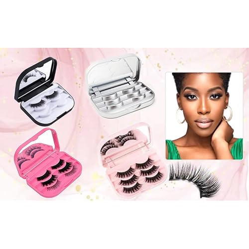Cosmetic Case Empty Eyelashes Storage Case with Makeup Mirror Holder Box Fake Eyelash Packing Travel Storage Case Eyelashes Bag(Black)