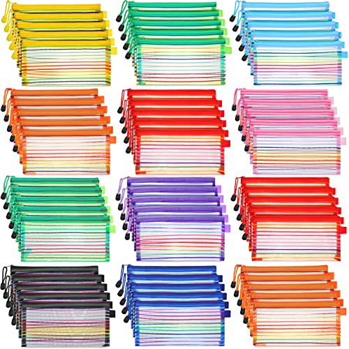 Leelosp 80 Pcs Mesh Zipper Pouch Bulk Pencil Storage Pouch Mesh Cosmetics Bag Toiletry Makeup Bags Employee Appreciation Gift for Office Travel Organization(Elegant Color,9 x 4.7 Inch)