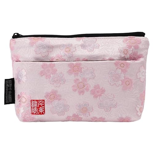 Brocade zipper pouch, lined with lining and front pocket Nishijin brocade, 1, size S. (Shiromomozakura)
