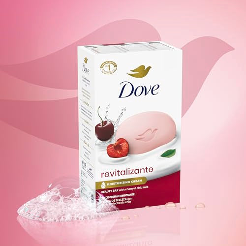 Dove Beauty Bar Soap Revitalizante Cherry & Chia Milk, for Revitalized Skin, 6 Bars A Skin Energy Boost 3.75 oz