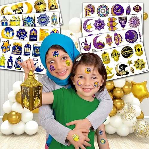 Happy Ramadan Kareem Mubarak Eid Al Adha Fitr Temporary Tattoos Themed Birthday Party Favors Decorations Supplies Festival Decor Star Tattoo Stickers Gifts For Kids Boys Girls School Prizes Carnival