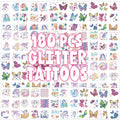 Glitter Temporary Tattoos for Girls - 180 Individually Sheets Mermaid Butterfly Unicorn Tattoo Stickers for Kids, Waterproof Fake Tattoos for Birthday Party Favors Goodie Bags Stuffers Party Fillers