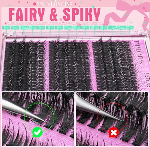 TNFVLONEINS Fairy Lash Clusters Wispy Cluster Eyelash Extensions Natural Eyelash Clusters 3 Styles Individual Lashes Clusters DIY Lash Extension Spiky Lash Cluster (300pcs 3Styles)