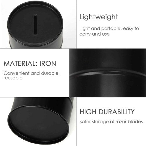 Linkidea Safety Razor Blade Disposal Container Box, Metal Razor Disposal Case Safe Bank for Storing Used Wasted Blades (Black)