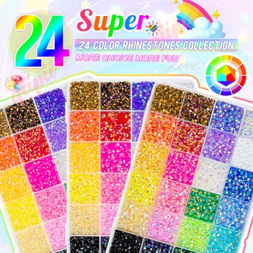 3 Boxes 24 Color 3mm 4mm 5mm Jelly Resin Rhinestones Flatback Colorful Stones Gems Diamonds Charms for Nails Face Makeup Bedazzling Crafting Tumblers Bottles DIY Crafts Clothes Shoes Phones