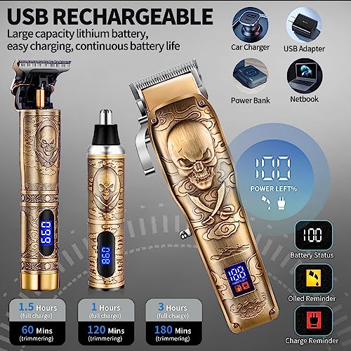 Roziapro Professional Hair Clippers for Men, Hair Trimmer for Haircut Cordless Hair Clippers Set with Rechargeable Nose Hair Trimmer, Gifts for Men (Gold)