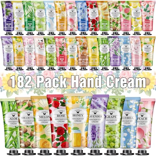 182 Pack Hand Cream Set, Mothers Day Gifts, Hand Lotion for Easter Basket Stuffers, Thank You Gifts, Bridesmaid Gifts, Birthday Gifts and Small Gifts, Hand Lotion Travel Size for Dry Cracked Hands