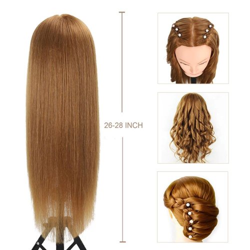 Opini Mannequin Head with Hair 80% Human Hair Straight 26"-28" Doll Head with Hair Cosmetology Mannequin Head Human Hair for Hairdresser (#27 Light brown)