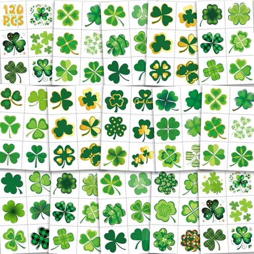 120Pcs Shamrock Temporary Tattoos Bulk - St Patricks Day Tattoos Pre Cut Design, Saint Patricks Patty Face Tattoo Stickers Adults Lucky Irish Makeup Party Favors Supplies Traditional Holiday Festival