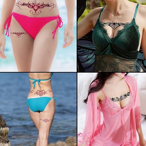 28 Sheet Sexy Temporary Tattoos for Abdomen Waist; Waterproof, Ideal for Bachelorette Parties. Temporary Fake Body Tattoos for Women and Girls