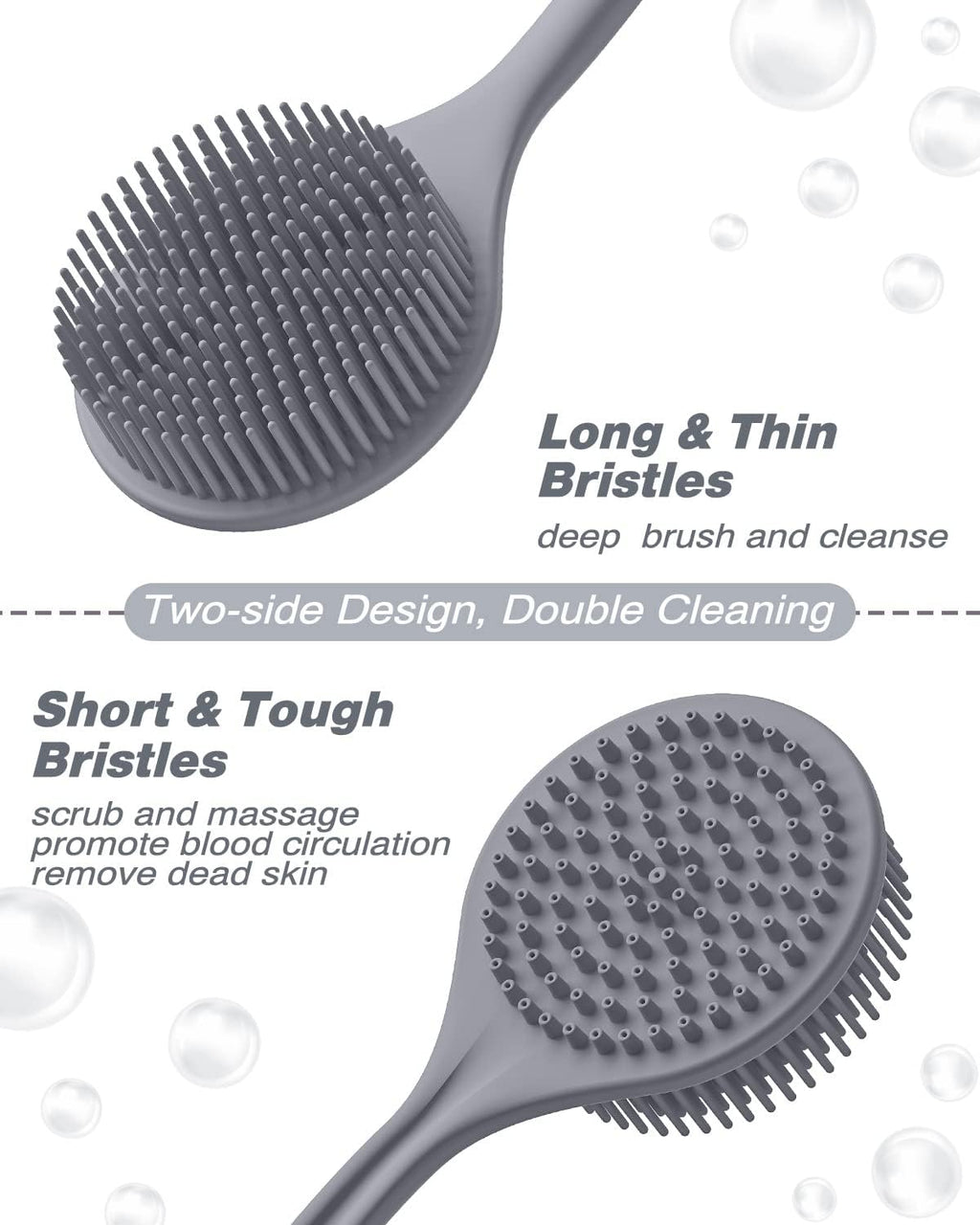 Manmihealth Silicone Back Scrubber (Thick Bristles) & Bath Glove & Face Brush Set(3PCS), Super-Exfoliating & Lathering Body Scrubber, Shower Brush, Face Scrubber Combination, with a Free Hook.(Black)