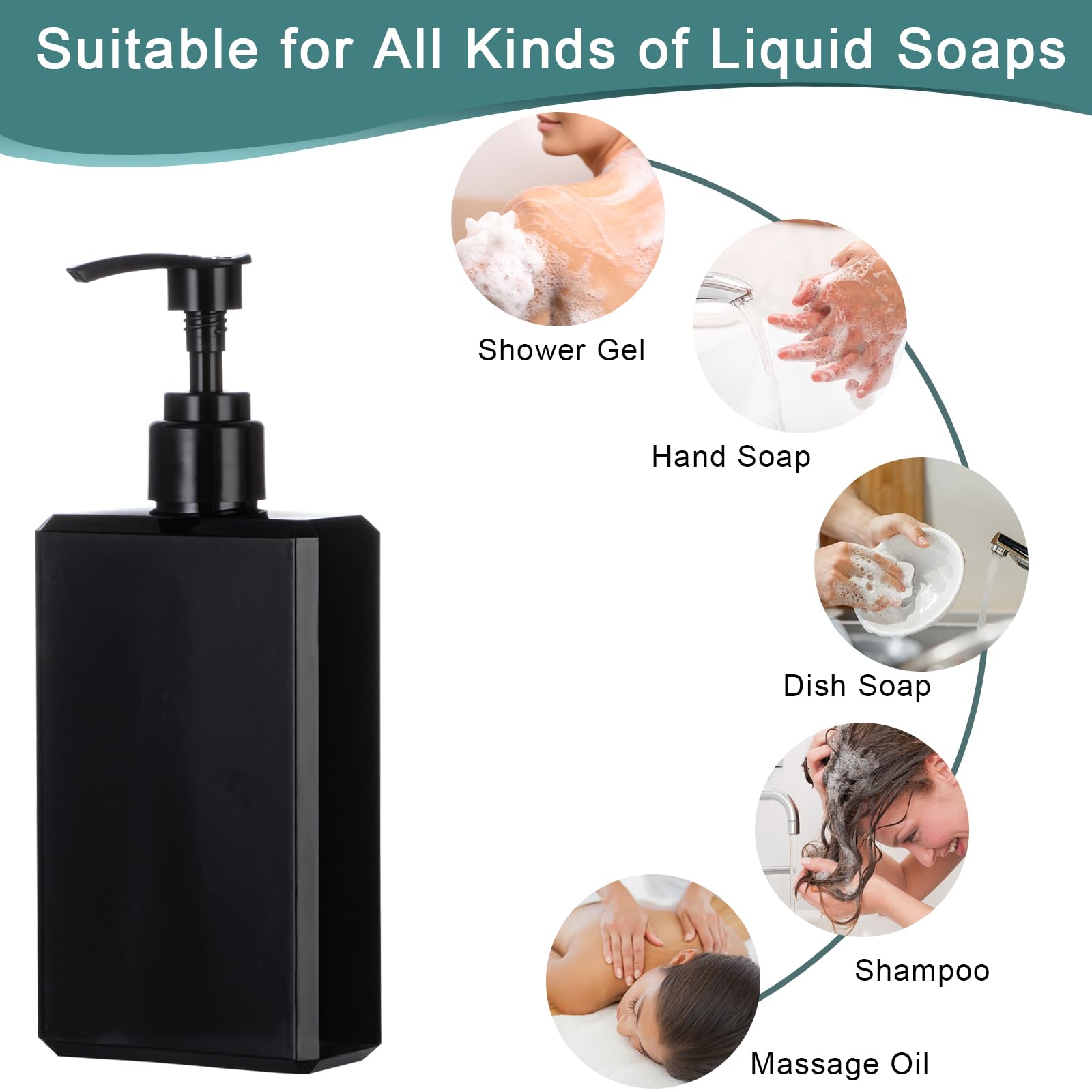 Yebeauty Pump Bottle Dispenser, 10oz 300ml Empty Plastic Shampoo Pump Bottles Shower Soap Dispenser Refillable Liquid Containers for Conditioner Body Wash, Bathroom Kitchen, 2 Pack Black