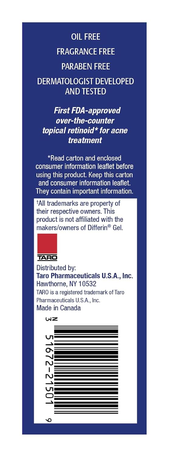 TARO Adapalene 0.1% USP Gel, Paraben Free, Retinoid Acne-Prone Facial Treatment for Sensitive Skin, Prescription Strenght (0.5)
