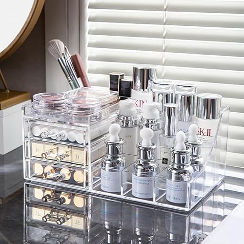 Cq acrylic Makeup Organizer With 9 Drawers,Large Capacity Countertop Organizer for Vanity,Bathroom and Bedroom Desk Cosmetics Organizer for Skin Care,Brushes, Eyeshadow, Lotions, Lipstick, Nail Polish