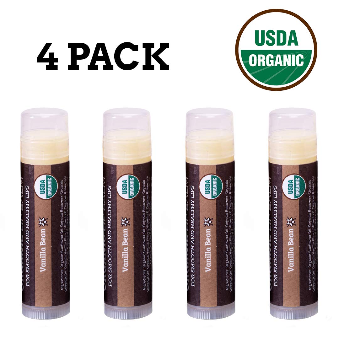 Earth's Daughter USDA Organic Lip Balm 6-Pack - Fruit Flavors, Beeswax, Coconut Oil, Vitamin E - Best Lip Repair Chapstick for Dry Cracked Lips - Moisturizing Lip Care