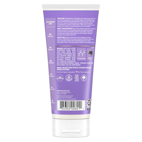 SheaMoisture Melanin Care Gentle Cream Cleanser Nourished & Radiant for Cleansing & Replenishing Skin's Moisture Barrier, with Pro-Ceramides +Elderberry Complex, 6 oz