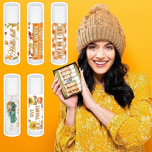 100 Pcs Thanksgiving Christmas Party Gifts Bulk Thanksgiving Lip Balms Favors Holiday Basket Stuffers Christmas Stocking Stuffers Small Thank You Gifts for Women Men (Honey Flavor)