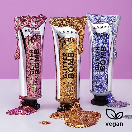 LAMEL Insta Glitter Bomb: Quick-Dry Holographic Face & Body Glitter Gel | Long-Lasting Shine & Effortless Removal | Perfect Face Glitter Makeup & Body, Hair Shimmer | Vegan & Cruelty Free -0.67 fl.oz