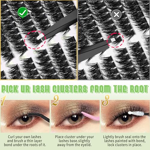 Fluffy Lash Clusters Kit 80P Volume Lash Extension Kit Individual Left/Right Cluster Eyelash Extension Kit D Curl Thick Left/Right Lash Clusters Lash Bond and Seal and Lash Tweezers(7-18mm)