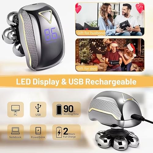Head Shaver for Bald Men, 5-in-1 Electric Shaving & Grooming Kit, 7D Magnetic Rotary Electric Razor, Waterproof for Wet & Dry Use, USB-C Charging, LED Display Rechargeable Head & Body Hair Shaver