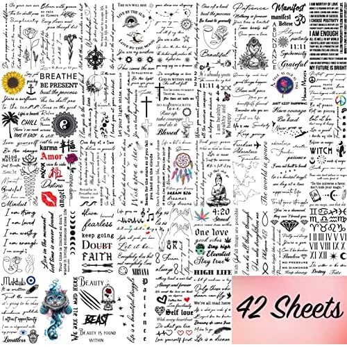 IMPRESSED Realistic Temporary Tattoos ? 42 Custom Sheets Tiny Fake Self Care Tattoo ? Inspirational Minimalist Affirmation Words and Motivational Quote Permanent Tats for Adult Teens Women Face Body