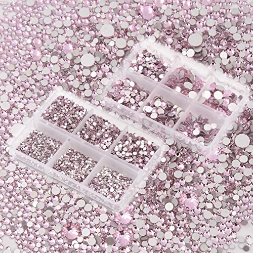 NCB 8000pcs Non Hotfix Rhinestones 10 Sizes Flatback Crystal Glass Rhinestones with Tweezers and Picking Pen for Nail Art Clothes Bags Phone Decorations Crafts DIY (022 Lt. Rose Mix SS3-SS30)