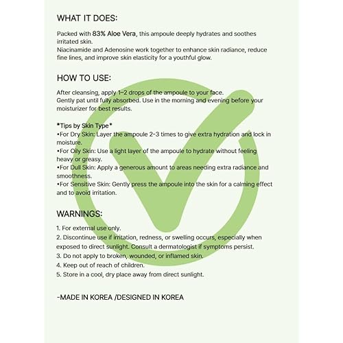 Aloe Vera 83% Moisture Soothing Ampoule 50 ml ? Hydrating& Calming Skin & Moisturizing with Hyaluronic Acid