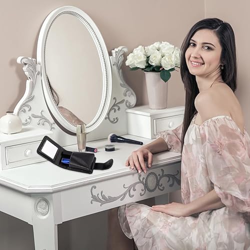 VALICLUD Lipstick Case with Mirror Portable Lipstick Holder for Purse Compact Lip Gloss Carrying Pouch for Travel and Makeup Touch-Ups Small Lip sticks Pouch Organizer 4.33X3.14X1.18In