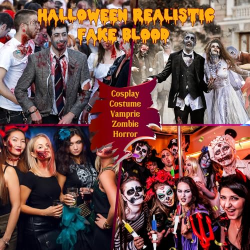 Halloween Fake Blood Sfx Makeup Kit, Special Effects Makeup Kit - Fake Blood Spray 2.03oz ,Dripping Blood 2.03oz, and Coagulated Gel Blood 1.06oz, Safe for Vampire Zombie Monster Cosplay Party Clothes
