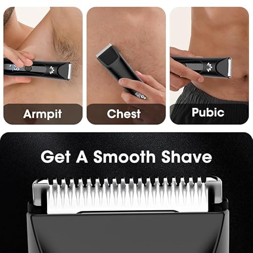 Manscape Body & Pubic Hair Trimmer for Men, Groin & Ball Trimmer Men, Electric Razor Mens Grooming Kit, Body Groomer Ball Shaver for Smooth Wet/Dry Shaving, Led Light