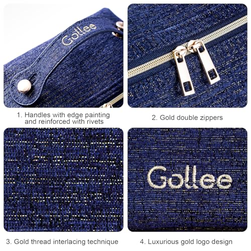 GOLLEE Travel Makeup Bag,Large Capacity Cosmetic Bags for Women, Portable Pouch Open Flat Toiletry Bag, Make up Organizer with Divider and Handle