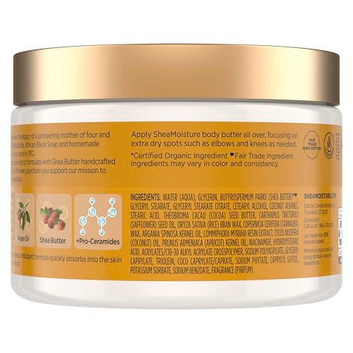 SheaMoisture Deeply Moisturizing Body Butter with Raw Shea Butter, Argan Oil and Pro-Ceramides, Rich Hydration & Healing of Dry Skin, 48H Moisturizing 11.5 oz, (Pack of 2)