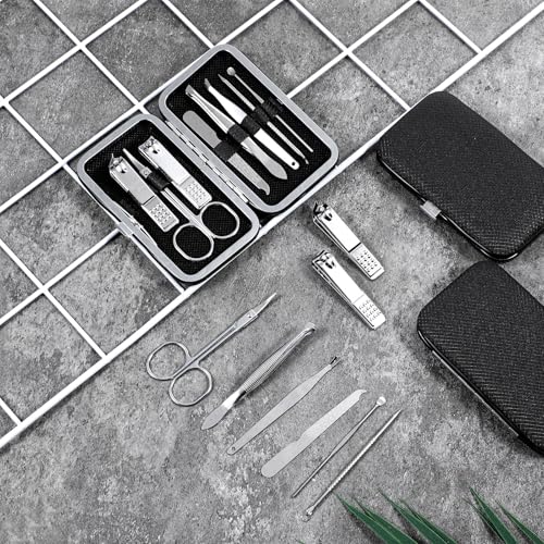 12 Sets Manicure Set Bulk Nail Clippers Pedicure Kit for Men, Nail Grooming Pedicure Kit with Case Travel 8 in 1 Stainless Steel Professional Nail Care Tools Set