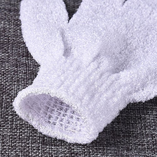 Hotop 4 Pairs Shower Gloves Scrubbing Gloves Dual-Sided Exfoliating Glove Body Bath Scrubs, White