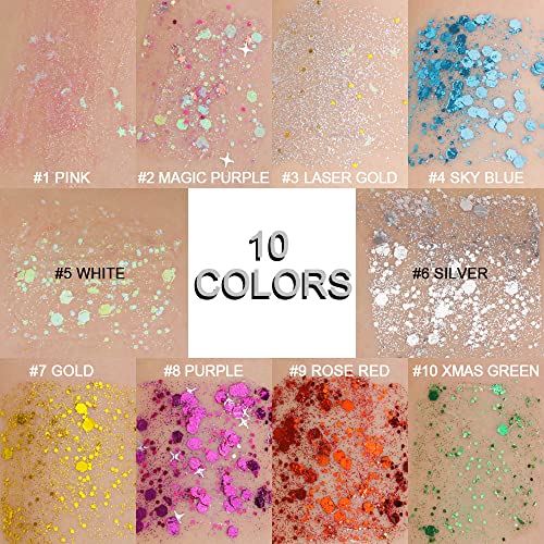AMY'S DIARY Body Glitter Gel, Festival Glitter Halloween Costume MakeupEasy to Apply&Remove Mermaid Sequins Chunky Glitter for Body Face Hair, Long Lasting Sparkling (laser)