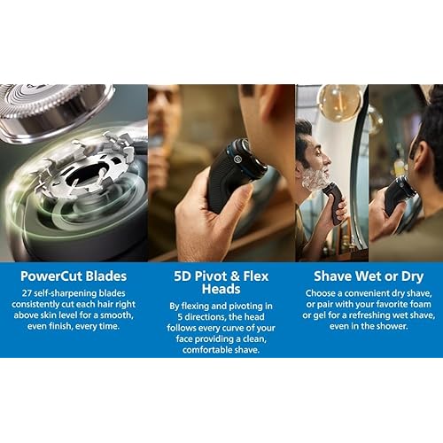 Philips Shaver for Men Series 3000 Rechargeable Wet/Dry Mens Electric Shavers Electric Razor for Men- Modern Steel Metallic