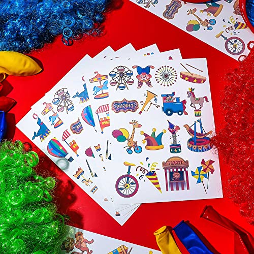 Maitys 288 Pcs Carnival Circus Tattoos for Kids, 48 Styles Temporary Tattoos Circus Theme Birthday Party Decorations Carnival Party Favors