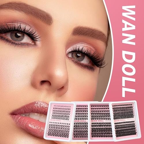 WAN DOOL False Eyelashes Clusters Wispy 144 pcs Fluffy Lashes Clusters Soft D curl 10-18mm 50D Fairy Salon Eyelash Extensions