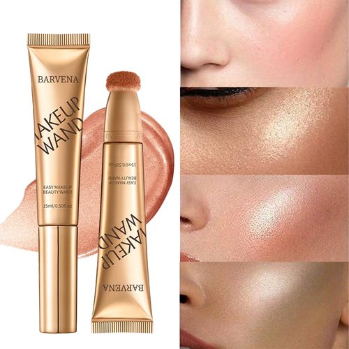 BARVENA Liquid Highlighter Wand，Liquid Highlighter Makeup Wand For Luminous, Glowing Skin, Buildable Formula, Vegan & Cruelty-Free Highlighter stick (Rose Ember)
