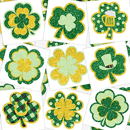 72 Pieces Glitter Shamrock Temporary Tattoos St. Patrick's Day Tattoos Lucky Clover Glitter Tattoo Stickers St. Patrick's Day Irish Sticker Parade Party Favors Decorations Accessories, 9 Styles