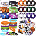 Capoda 86 Pcs Halloween Party Set Horror Gifts Bulk Include 12 Makeup Bags 12 Silicone Bracelets 12 Hair Scrunchies 50 Stickers for Women Classroom Office Birthday Party Supplies