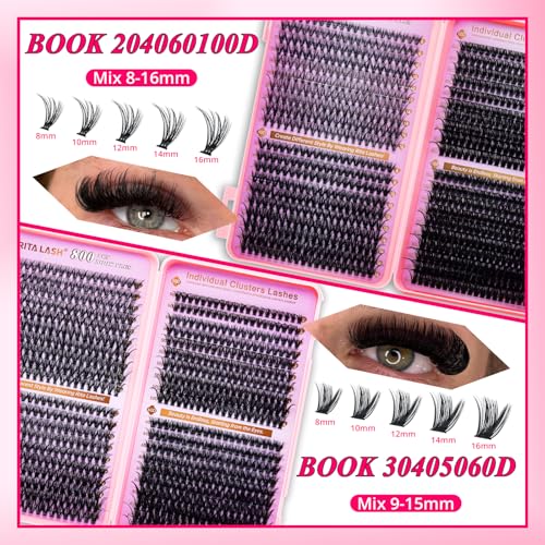 Lash Clusters Kit Eyelash Clusters Kit Cat Eye Lashes Large Pack Cluster Eyelash Extensions Lash Extension Kit Pesta?as Postizas Naturales with Lash Bond&Seal,Remover,Tweezers,Cleanser(Lash Kit-5)