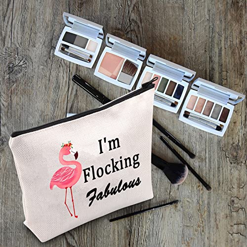 LEVLO Pink Flamingo Lovers Gifts I'm Flocking Fabulous Cosmetic Bags With Flamingo Pattern BFF Gift (I'm Flocking Fabulous)