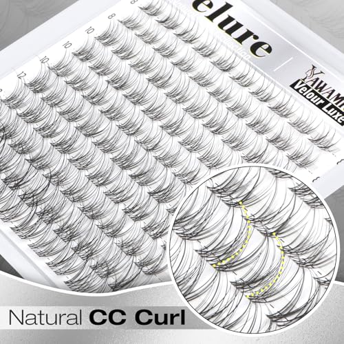 Natural Lash Clusters Velure Eyelash Clusters 8-14mm CC Curl Wispy Cluster Eyelash Extensions Clear Band Individual Lashes Soft Reusable DIY Cluster Lashes Extension for Natural Daily Look by Yawamica
