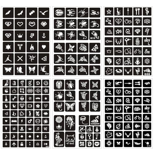 20 Sheets Temporary Tattoo Stencils for Women Girls and Kids, 727 PCS Henna Tattoo Stencil Kit,Temporary Indian Arabian Glitter Airbrush Tattoo Stencils for Face Body Paint DIY